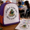 Wiggle Into a Book Vector Art – Cute Reading Caterpillar on Backpack